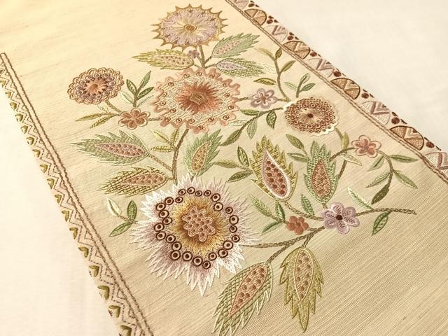 平和屋着物●インド・アッサム 野蚕糸 手織 ムガシルク 太鼓柄袋帯 総刺繍 更紗文 正絹 逸品 CABM8864vp
