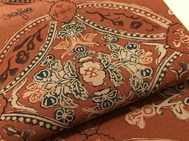 平和屋着物●六通柄袋帯 紬地 型染め 七宝花文 正絹 逸品 CABM8875vp