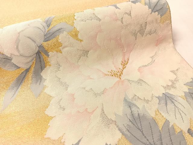 平和屋着物●爪掻き本綴れ 太鼓柄袋帯 牡丹 金銀糸 正絹 逸品 CABM8889vp