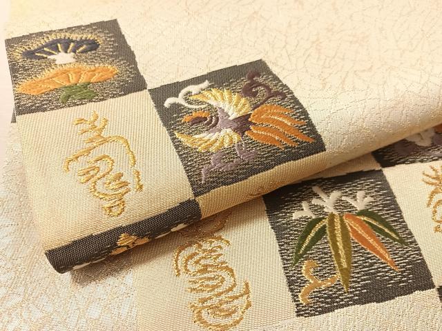 平和屋着物●田中工芸織物 祥園謹製 六通柄袋帯 唐織 市松鳳凰花文 金銀糸 正絹 逸品 CABM8890vp