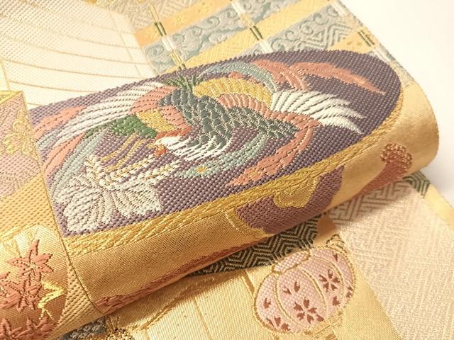 平和屋着物●六通柄袋帯 唐織 正倉院人物花鳥文 金糸 正絹 逸品 CABM8898vp