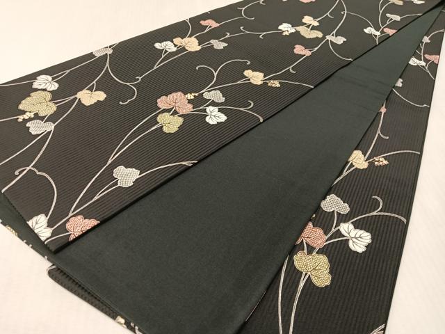 平和屋着物●全通柄袋帯 蔦の葉文 黒地 金彩 正絹 逸品 CABM8900vp