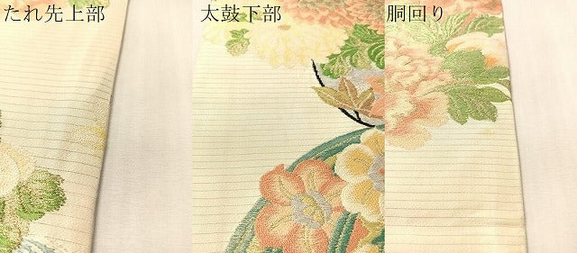 平和屋着物●アンティーク 大正ロマン 両面 全通柄袋帯 乱菊 金銀糸 正絹 逸品 未使用 CABM8909vp