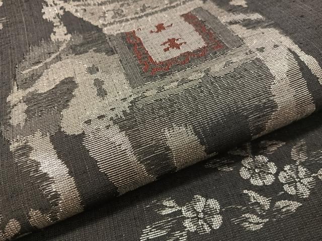 平和屋着物●六通柄袋帯 紬地 象 銀糸 正絹 逸品 未使用 CABM8913vp