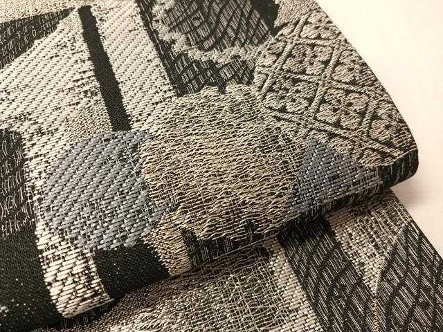 平和屋着物●伝統工芸作家 吉翔 六通柄袋帯 櫛織 雪輪吉祥文 黒地 銀糸 正絹 逸品 CABM8914vp