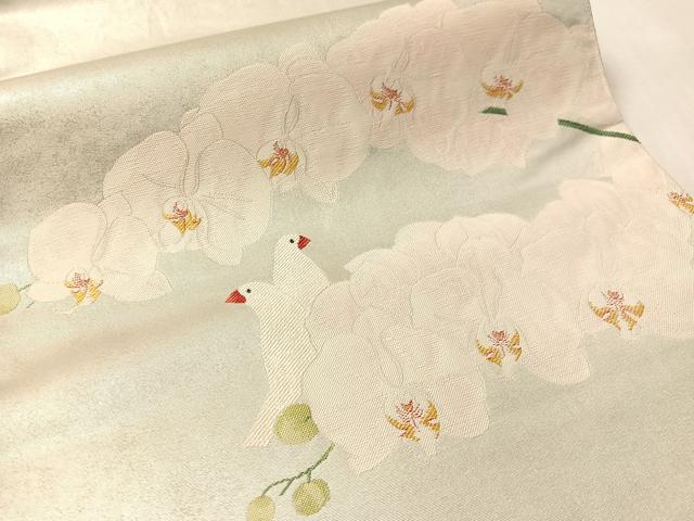 平和屋着物●「美しいキモノ」お馴染みのメーカー となみ織物 加倉井和夫 太鼓柄袋帯 胡蝶蘭 双鳥文 銀彩 正絹 逸品 CABM8918vp