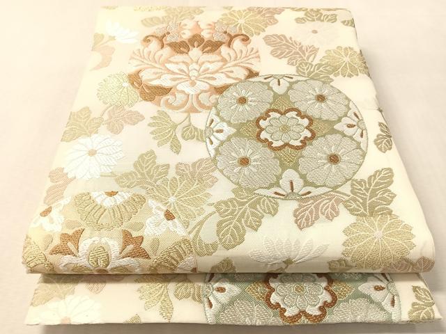 平和屋着物▽六通柄袋帯 スリーシーズン 春夏秋 唐織 手織 草花丸文 金銀糸 正絹 逸品 未使用 CABM8922vp