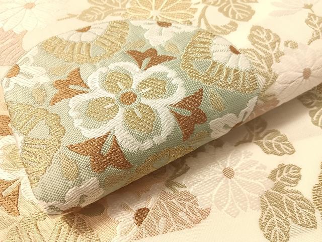 平和屋着物▽六通柄袋帯 スリーシーズン 春夏秋 唐織 手織 草花丸文 金銀糸 正絹 逸品 未使用 CABM8922vp