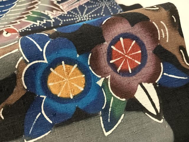 平和屋着物●伊差川紅型工房 伊差川洋子作 つけ帯 紬地 飛鶴花松文 正絹 逸品 CABM9064vp