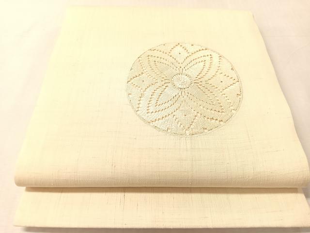 平和屋着物●九寸開き名古屋帯 紬地 ドロンワーク 花丸文 正絹 逸品 CABM9082vp