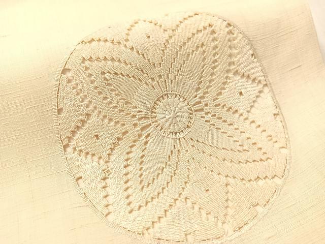 平和屋着物●九寸開き名古屋帯 紬地 ドロンワーク 花丸文 正絹 逸品 CABM9082vp