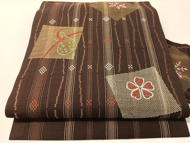 平和屋着物●九寸名古屋帯 紬地 刺繍 色紙瓢箪花文 正絹 逸品 CABM9087vp
