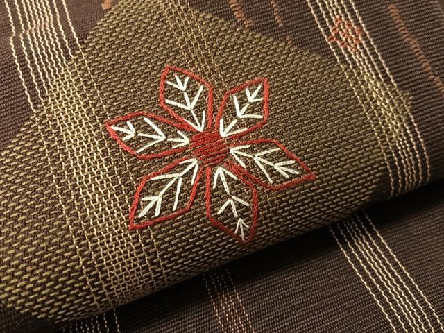 平和屋着物●九寸名古屋帯 紬地 刺繍 色紙瓢箪花文 正絹 逸品 CABM9087vp