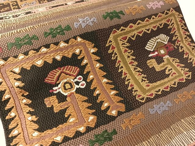 平和屋着物●六通柄袋帯 唐織 アンデス段飾文 金糸 正絹 逸品 CABM9112vp