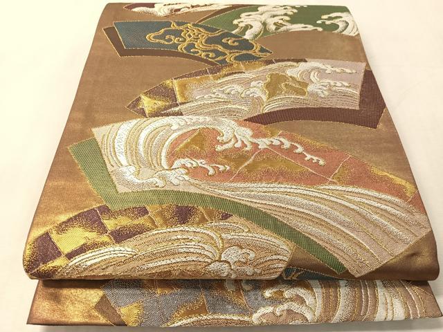 平和屋着物●西陣河村織物謹製・手織り 六通柄袋帯 手織 流競彩文 金糸 引箔 正絹 逸品 CABM9114vp