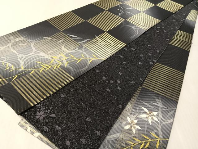 平和屋着物●両面 太鼓柄袋帯 市松流水枝垂れ花文 金糸 正絹 逸品 未使用 CABM9116vp