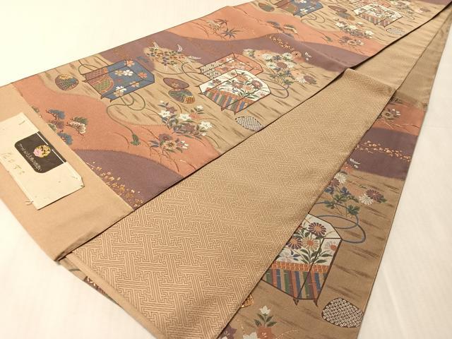 平和屋着物●西陣 京の名門 じゅらく謹製 ファッションデザイナー 花井幸子 六通柄袋帯 紹巴 金糸 証紙付 上代33万逸品 未使用 CABM9118vp