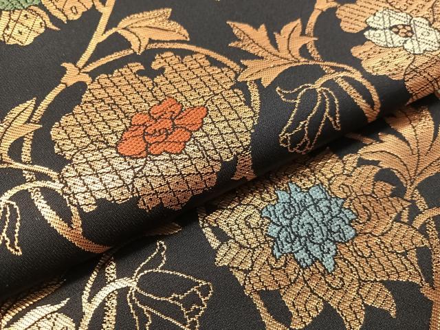 平和屋着物●龍村晋謹製 六通柄袋帯 牡丹唐草文 金糸 正絹 逸品 CABM9121vp