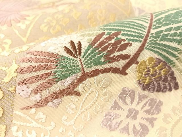 平和屋着物●六通柄袋帯 宝寿唐織 松寿道長 金糸 正絹 逸品 未使用 CABM9128vp