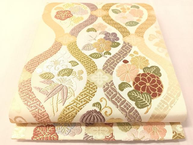 平和屋着物●六通柄袋帯 唐織 立涌花文 金糸 正絹 逸品 CABM9133vp