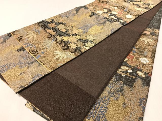 平和屋着物▽六通柄袋帯 スリーシーズン 春夏秋 流水松竹梅 金銀糸 正絹 逸品 CABM9137vp