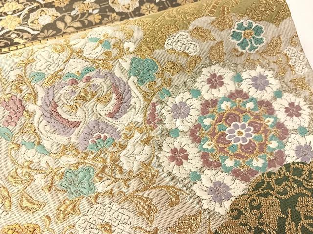 平和屋着物●両方向 全通柄袋帯 正倉院 雲取平脱華文 金糸 正絹 逸品 未使用 CABM9153vp