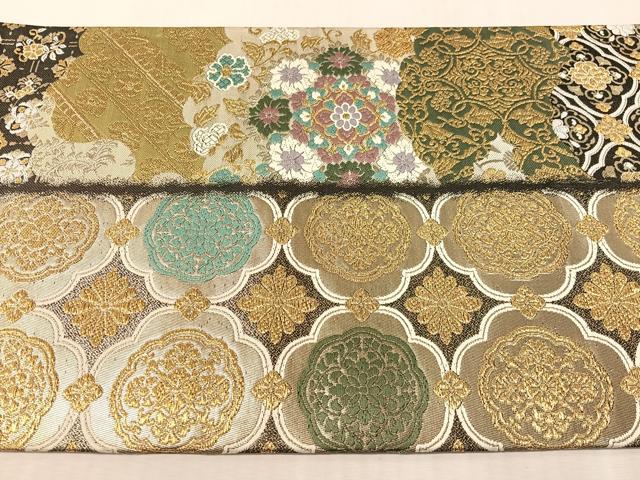 平和屋着物●両方向 全通柄袋帯 正倉院 雲取平脱華文 金糸 正絹 逸品 未使用 CABM9153vp