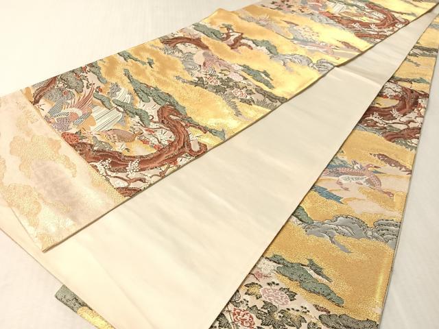 平和屋着物●西陣の老舗 1782年創業 山下織物 全通柄袋帯 山楽襖絵図 金糸 証紙付き 正絹 逸品 未使用 CABM9165vp