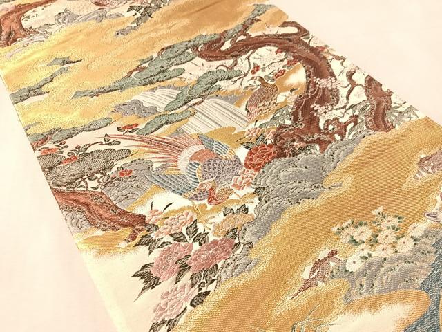 平和屋着物●西陣の老舗 1782年創業 山下織物 全通柄袋帯 山楽襖絵図 金糸 証紙付き 正絹 逸品 未使用 CABM9165vp