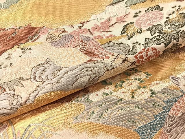 平和屋着物●西陣の老舗 1782年創業 山下織物 全通柄袋帯 山楽襖絵図 金糸 証紙付き 正絹 逸品 未使用 CABM9165vp