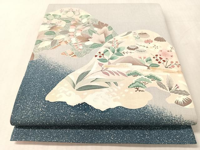 平和屋着物●太鼓柄袋帯 作家物 築地 重ね山花文 金彩 正絹 逸品 CABM9171vp