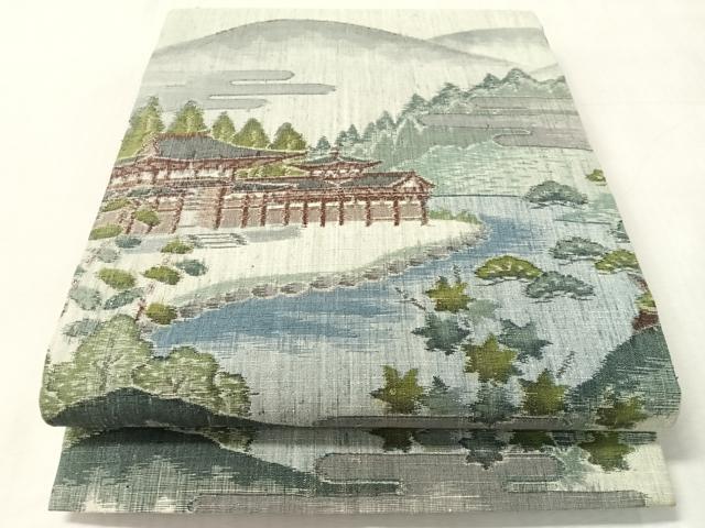 平和屋着物●全通柄袋帯 紬地 京名所風景文 正絹 逸品 CABM9173vp