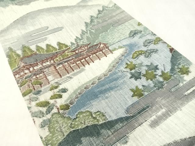 平和屋着物●全通柄袋帯 紬地 京名所風景文 正絹 逸品 CABM9173vp
