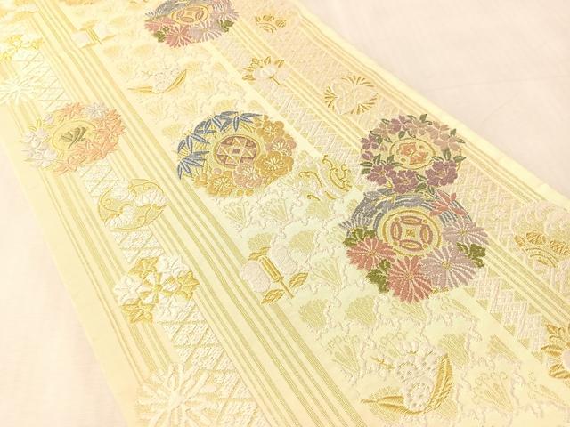 平和屋着物●六通柄袋帯 唐織 草花丸文 金糸 正絹 逸品 CABM9177vp