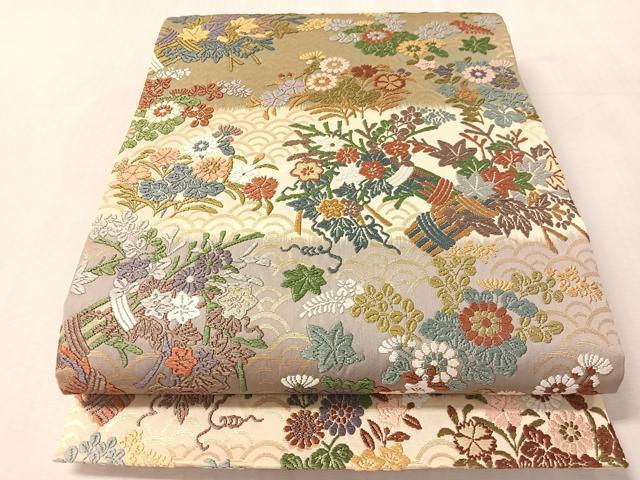 平和屋着物●六通柄袋帯 唐織 草花文 金糸 正絹 逸品 CABM9189vp