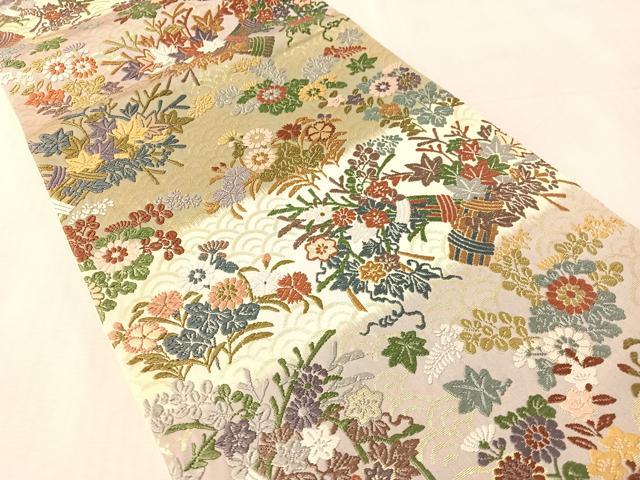 平和屋着物●六通柄袋帯 唐織 草花文 金糸 正絹 逸品 CABM9189vp