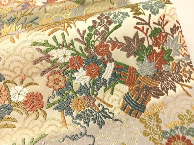 平和屋着物●六通柄袋帯 唐織 草花文 金糸 正絹 逸品 CABM9189vp