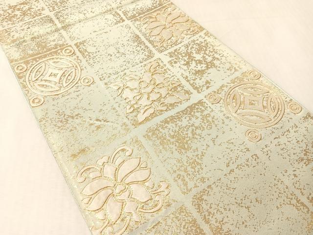 平和屋着物●西陣 川島織物 太鼓柄袋帯 駒刺繍 市松花文 金糸 三越扱い 正絹 逸品 CABM9191vp