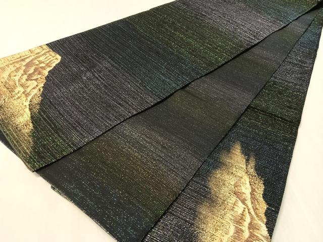 平和屋着物●太鼓柄袋帯 グランドキャニオン ラメ糸 黒地 金彩 正絹 逸品 未使用 CABM9199vp