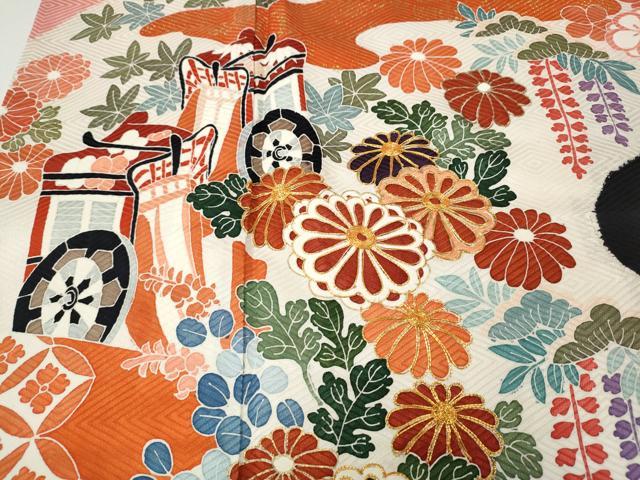 平和屋着物●豪華振袖 駒刺繍 絞り 飛鶴御所車花文 正絹 逸品 CABM9217ut