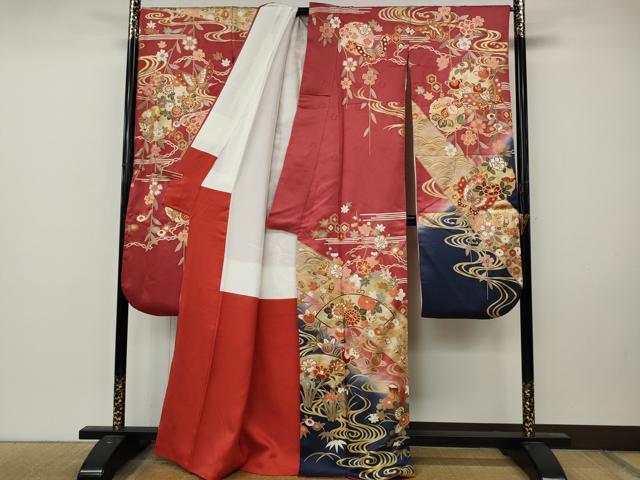 平和屋着物●豪華振袖 駒刺繍 地紙鴛鴦花文 暈し染め 金彩 正絹 逸品 CABM9218ut