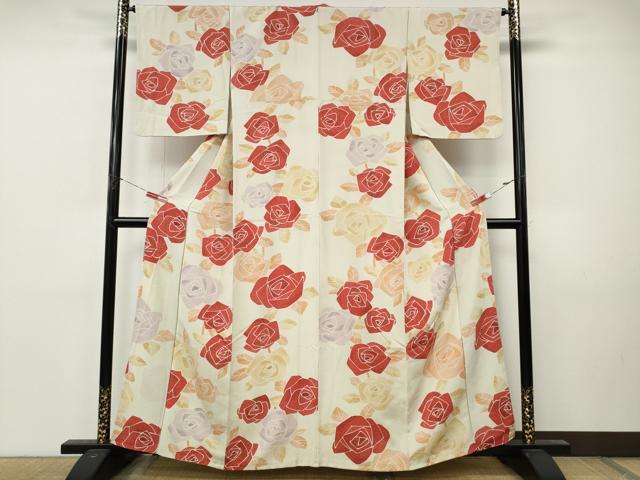 平和屋着物●上質な小紋 薔薇 正絹 逸品 CABM9224ut
