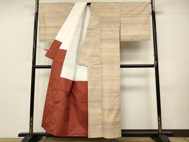 平和屋着物●紅花紬 米沢 横段霞文 正絹 逸品 未使用 CABM9248ut