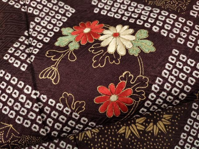 平和屋着物▼訪問着 絞り 刺繍 草花文 金彩 正絹 逸品 CABM9258ut