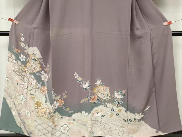 平和屋着物●訪問着 駒刺繍 扇面草花文 暈し染め 金彩 正絹 逸品 CABM9259ut