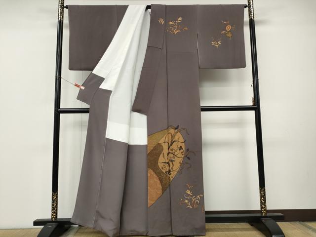 平和屋着物●訪問着 刺繍 草花文 鬼しぼ縮緬 正絹 逸品 CABM9263ut