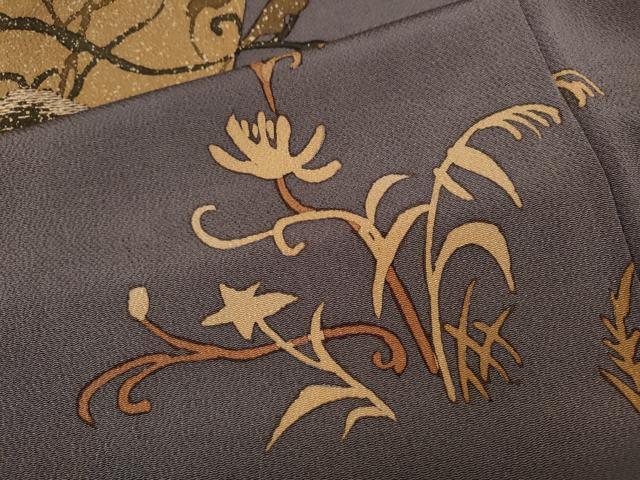 平和屋着物●訪問着 刺繍 草花文 鬼しぼ縮緬 正絹 逸品 CABM9263ut