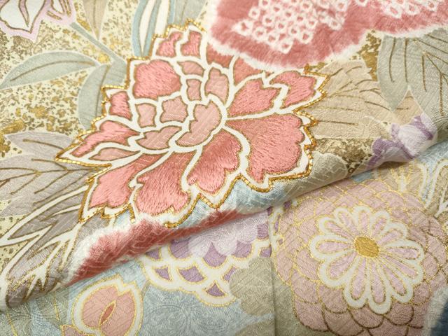 平和屋着物●訪問着 駒刺繍 絞り 草花文 金彩 正絹 逸品 CABM9269ut