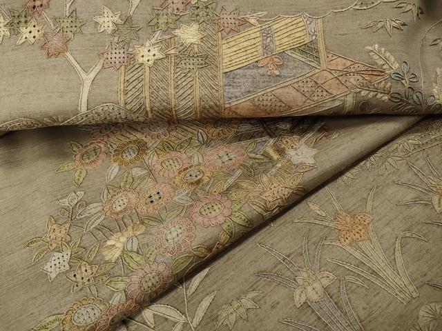 平和屋着物●中国三大刺繍 スワトウ刺繍 汕頭刺繍 総刺繍 訪問着 紬地 風景草花文 銀座おおぎ屋扱い 正絹 逸品 CABM9273ut