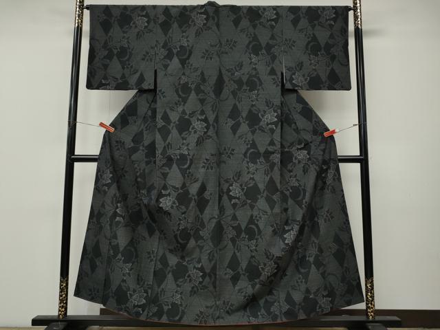 平和屋着物●結城紬 80亀甲 菱枝花文 正絹 逸品 CABM9283ut